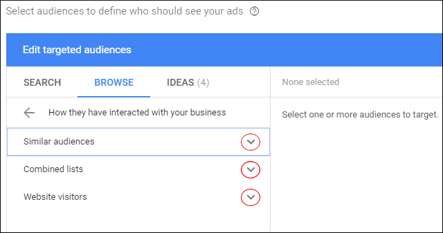 select remarketing audiences